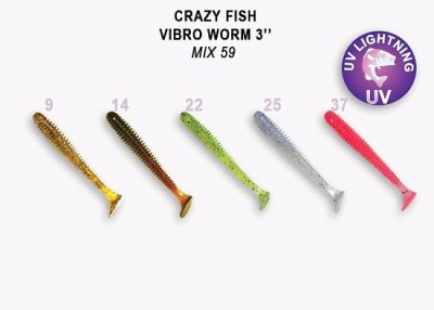 Силикон. приманки Crazy Fish Vibro Worm 3.  11-75-M59-6