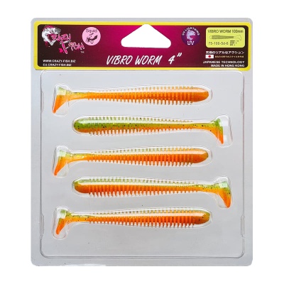 Силикон. приманки Crazy Fish Vibro Worm 4.  75-100-5d-6
