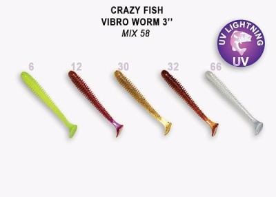 Силикон. приманки Crazy Fish Vibro Worm 3.  11-75-M58-6
