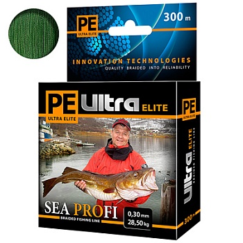 Плетеный шнур AQUA PE ULTRA ELITE SEA PROFI Dark Green 0.30mm 300m