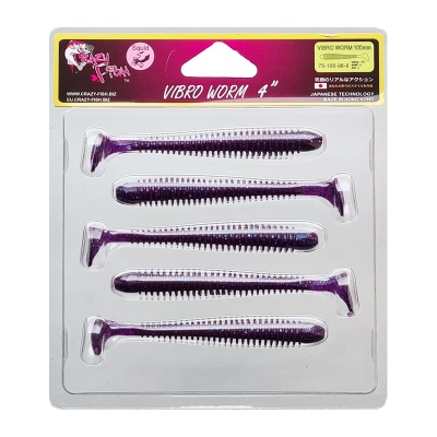 Силикон. приманки Crazy Fish Vibro Worm 4.  75-100-98-6
