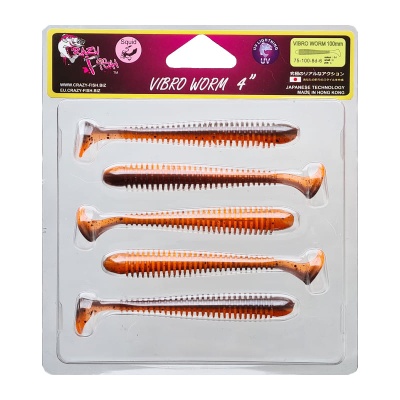 Силикон. приманки Crazy Fish Vibro Worm 4.  75-100-8d-6